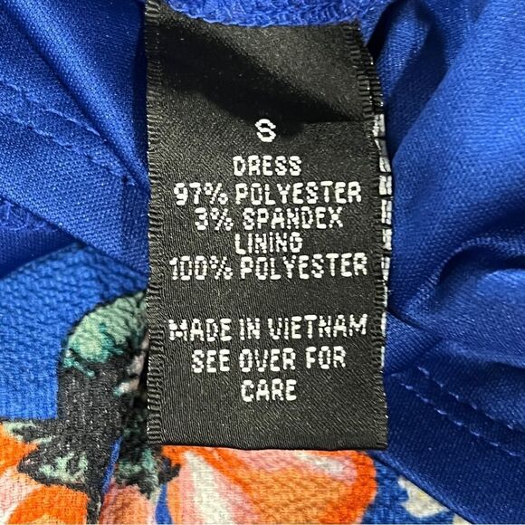 Floral Blue fake Wrap cold shoulder Dress with thin belt size small - Picture 10 of 13